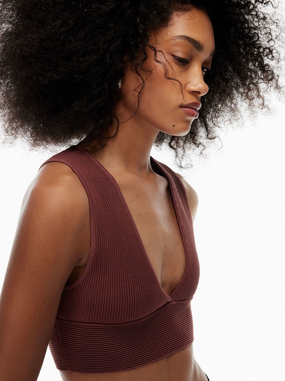 Babaton Ribbed Sculpt Knit Crop Top - Brown